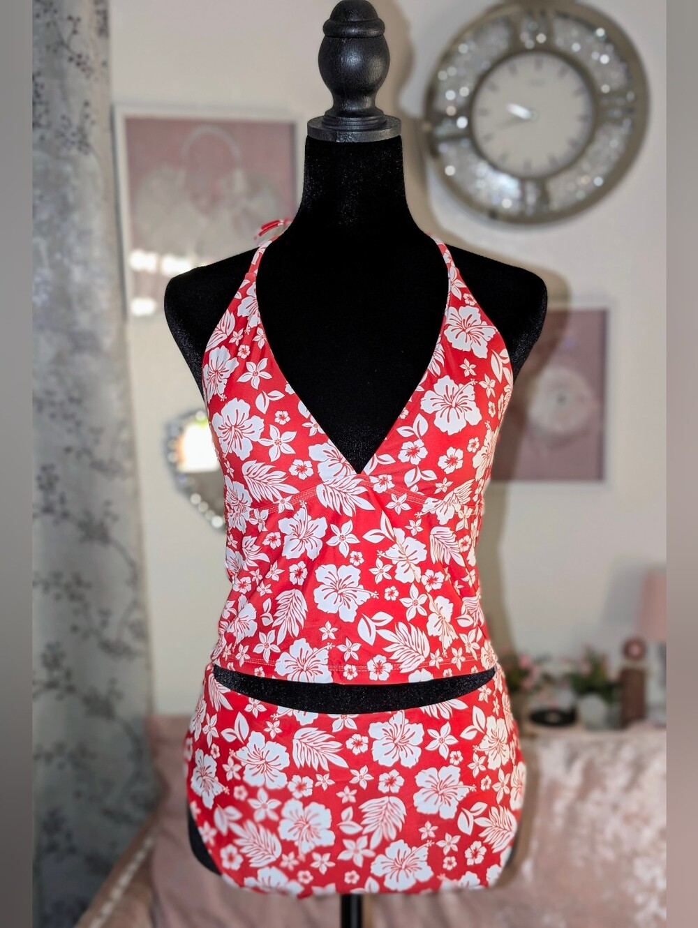 🚨 HOT Seamolly Red Hibiscus Floral Tankini Set Two Piece Swimsuit Size L NWT 🚨